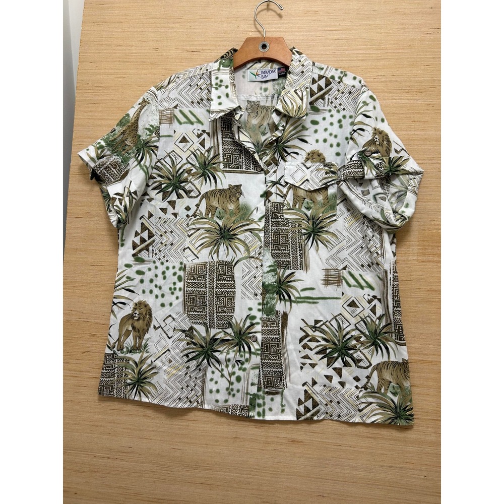 Paradise Bay Men's XL Safari Animal Print‎ Short Sleeve Button Up Shirt Made USA